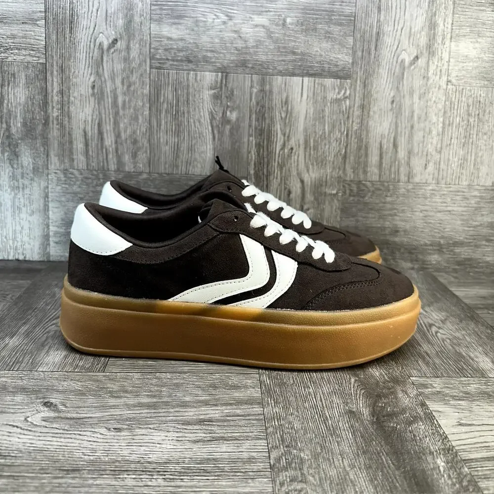 Madden NYC Platform Sneakers Womens 7.5 Brown Suede Chunky Gum Sole NEW